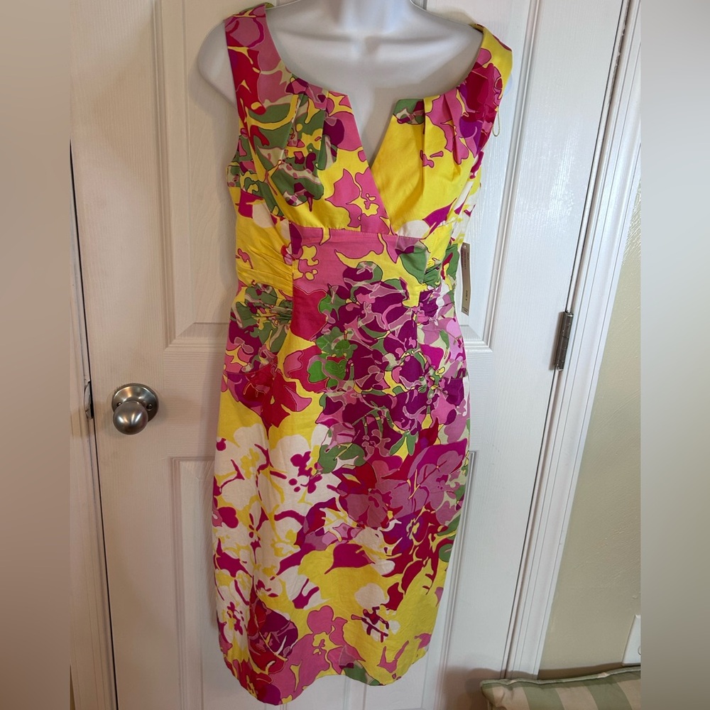 Andre Oliver Vibrant Floral Midi Dress - Pink and Yellow NWT